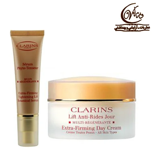 کرم روز  برای انواع پوست 50 میلی لیتر و سرم گیاهی 10 میلی لیتر سفت کننده فوق العاده کلارنس       Extra-Firming by Clarins Day Cream All Skin Types 50ml &  Extra Firming Botanical    Serum 10ml